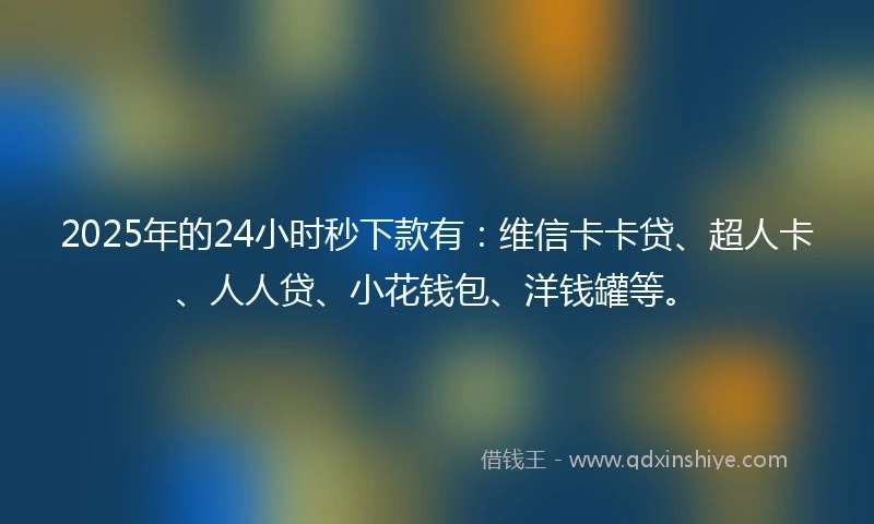 2025年的24小时秒下款有：维信卡卡贷、超人卡、人人贷、小花钱包、洋钱罐等。