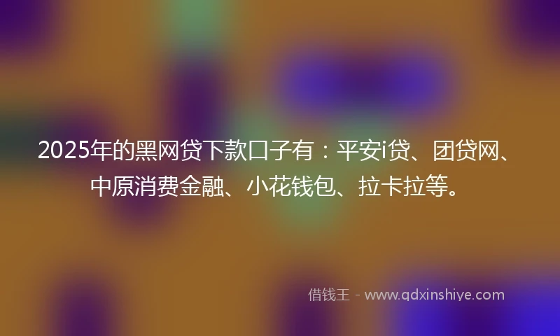 2025年的黑网贷下款口子有：平安i贷、团贷网、中原消费金融、小花钱包、拉卡拉等。