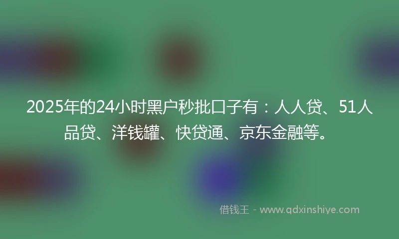 2025年的24小时黑户秒批口子有：人人贷、51人品贷、洋钱罐、快贷通、京东金融等。