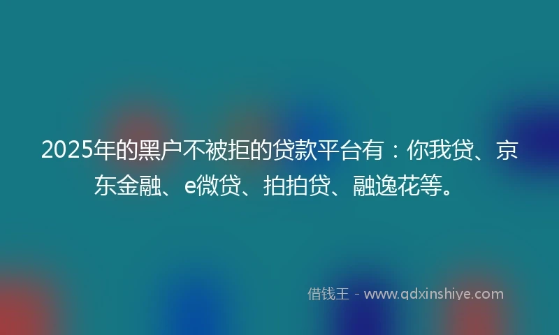 2025年的黑户不被拒的贷款平台有：你我贷、京东金融、e微贷、拍拍贷、融逸花等。