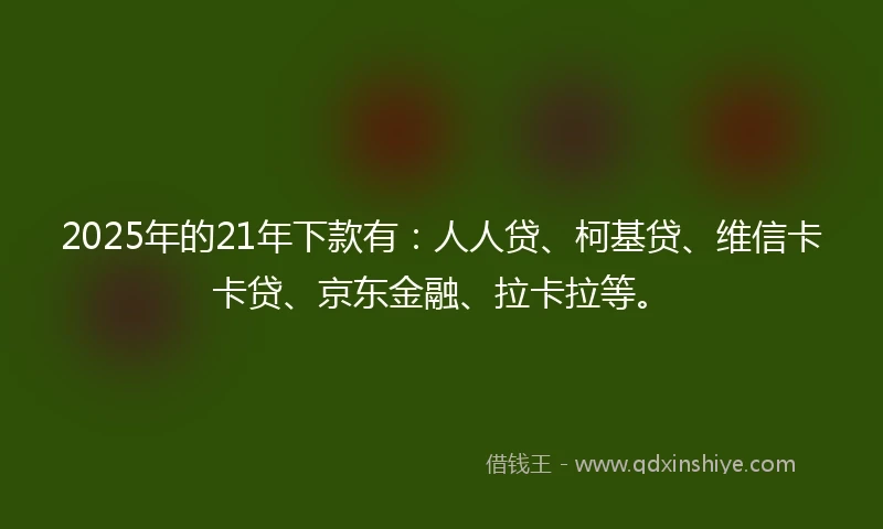 2025年的21年下款有：人人贷、柯基贷、维信卡卡贷、京东金融、拉卡拉等。