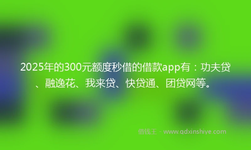2025年的300元额度秒借的借款app有：功夫贷、融逸花、我来贷、快贷通、团贷网等。
