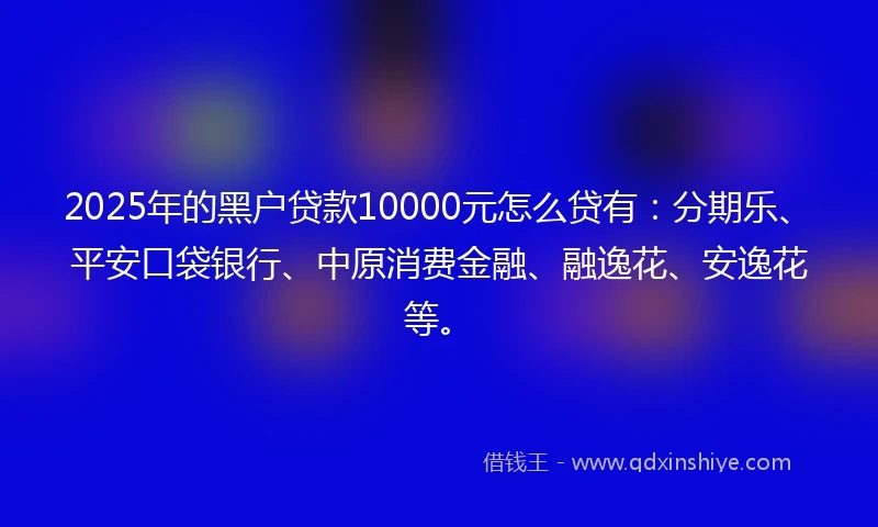 2025年的黑户贷款10000元怎么贷有：分期乐、平安口袋银行、中原消费金融、融逸花、安逸花等。