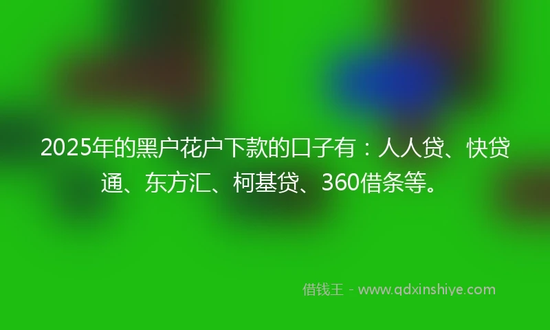 2025年的黑户花户下款的口子有：人人贷、快贷通、东方汇、柯基贷、360借条等。