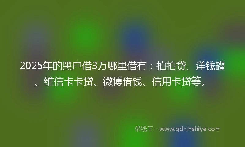 2025年的黑户借3万哪里借有：拍拍贷、洋钱罐、维信卡卡贷、微博借钱、信用卡贷等。