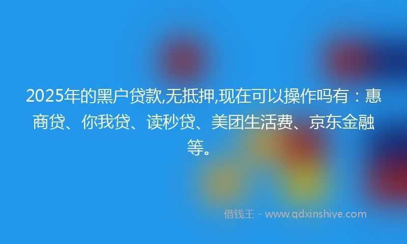 2025年的黑户贷款,无抵押,现在可以操作吗有：惠商贷、你我贷、读秒贷、美团生活费、京东金融等。