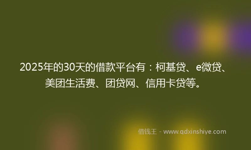 2025年的30天的借款平台有：柯基贷、e微贷、美团生活费、团贷网、信用卡贷等。