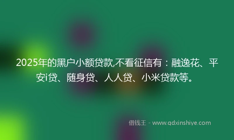 2025年的黑户小额贷款,不看征信有：融逸花、平安i贷、随身贷、人人贷、小米贷款等。