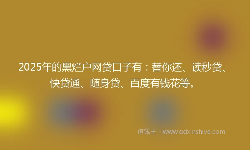 2025年的黑烂户网贷口子有：替你还、读秒贷、快贷通、随身贷、百度有钱花等。