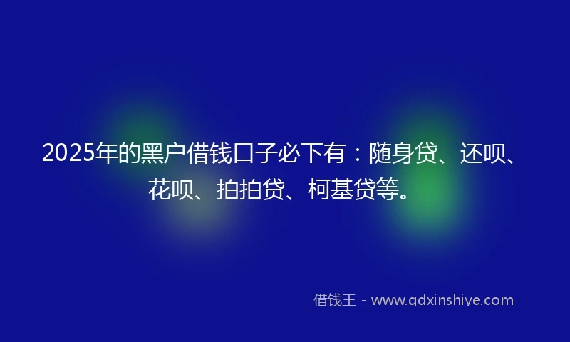 2025年的黑户借钱口子必下有：随身贷、还呗、花呗、拍拍贷、柯基贷等。