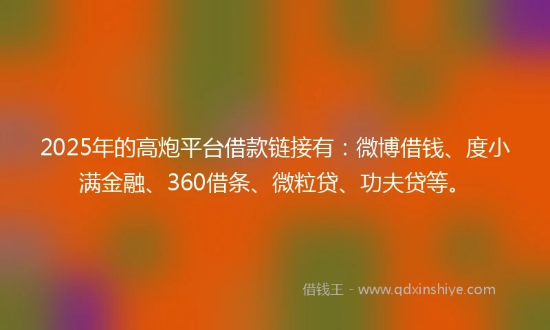 2025年的高炮平台借款链接有：微博借钱、度小满金融、360借条、微粒贷、功夫贷等。