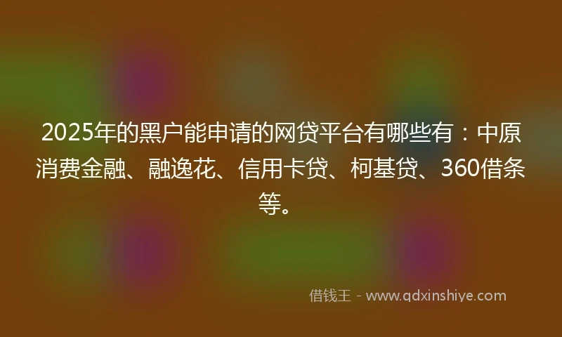 2025年的黑户能申请的网贷平台有哪些有：中原消费金融、融逸花、信用卡贷、柯基贷、360借条等。
