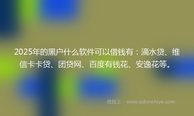 2025年的黑户什么软件可以借钱有：滴水贷、维信卡卡贷、团贷网、百度有钱花、安逸花等。