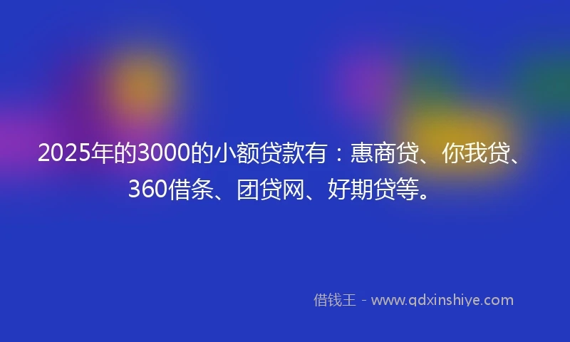 2025年的3000的小额贷款有：惠商贷、你我贷、360借条、团贷网、好期贷等。