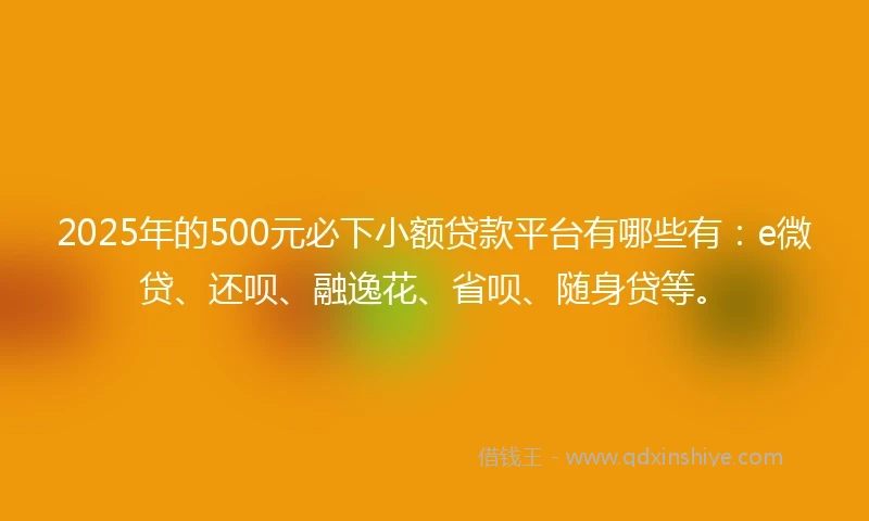 2025年的500元必下小额贷款平台有哪些有：e微贷、还呗、融逸花、省呗、随身贷等。