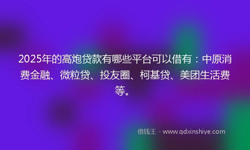 2025年的高炮贷款有哪些平台可以借有：中原消费金融、微粒贷、投友圈、柯基贷、美团生活费等。