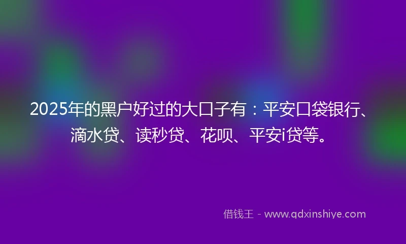 2025年的黑户好过的大口子有：平安口袋银行、滴水贷、读秒贷、花呗、平安i贷等。