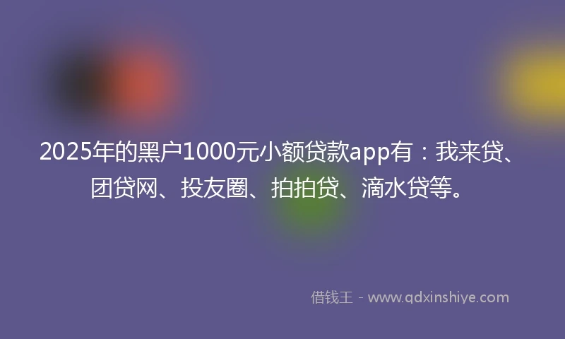 2025年的黑户1000元小额贷款app有：我来贷、团贷网、投友圈、拍拍贷、滴水贷等。