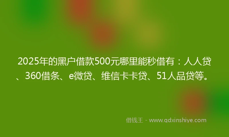2025年的黑户借款500元哪里能秒借有：人人贷、360借条、e微贷、维信卡卡贷、51人品贷等。