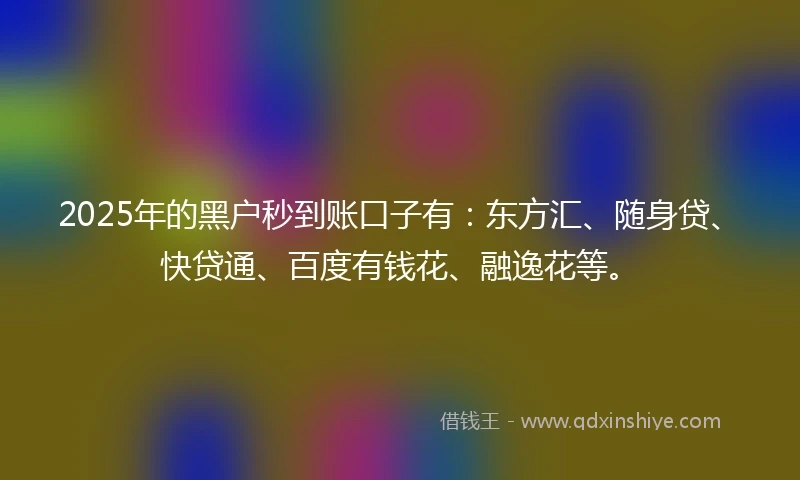 2025年的黑户秒到账口子有：东方汇、随身贷、快贷通、百度有钱花、融逸花等。