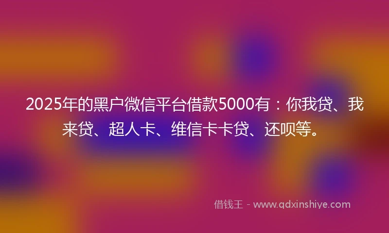 2025年的黑户微信平台借款5000有：你我贷、我来贷、超人卡、维信卡卡贷、还呗等。