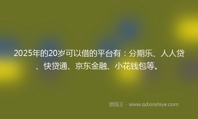 2025年的20岁可以借的平台有：分期乐、人人贷、快贷通、京东金融、小花钱包等。