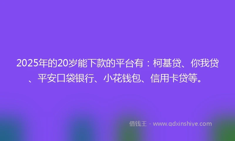 2025年的20岁能下款的平台有：柯基贷、你我贷、平安口袋银行、小花钱包、信用卡贷等。