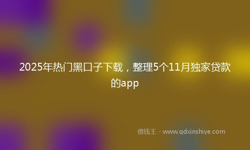 2025年热门黑口子下载，整理5个11月独家贷款的app