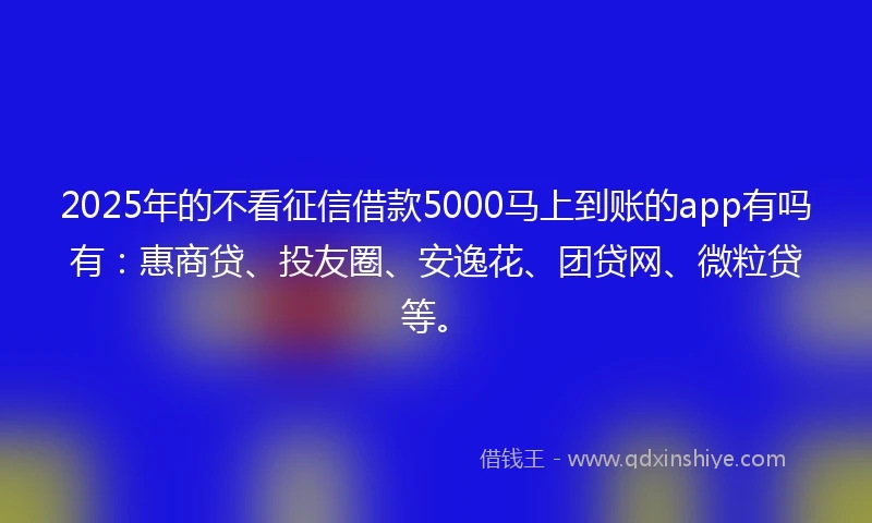 2025年的不看征信借款5000马上到账的app有吗有：惠商贷、投友圈、安逸花、团贷网、微粒贷等。