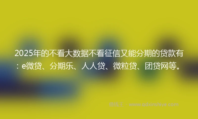 2025年的不看大数据不看征信又能分期的贷款有：e微贷、分期乐、人人贷、微粒贷、团贷网等。