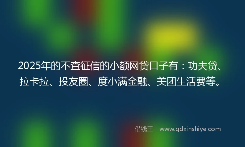 2025年的不查征信的小额网贷口子有：功夫贷、拉卡拉、投友圈、度小满金融、美团生活费等。
