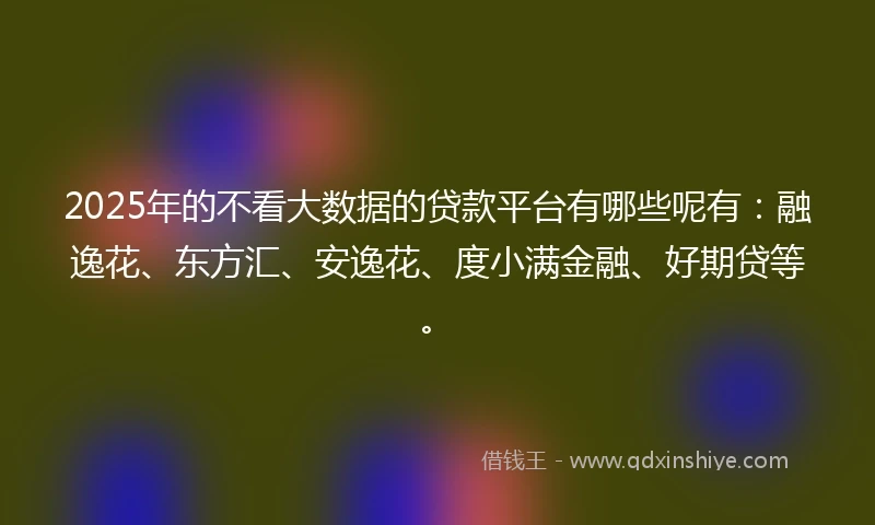 2025年的不看大数据的贷款平台有哪些呢有：融逸花、东方汇、安逸花、度小满金融、好期贷等。