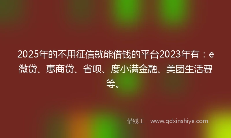 2025年的不用征信就能借钱的平台2023年有：e微贷、惠商贷、省呗、度小满金融、美团生活费等。