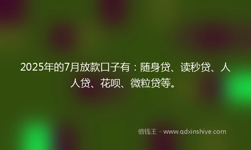 2025年的7月放款口子有：随身贷、读秒贷、人人贷、花呗、微粒贷等。