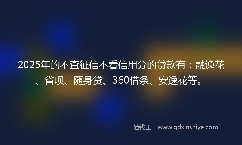2025年的不查征信不看信用分的贷款有：融逸花、省呗、随身贷、360借条、安逸花等。