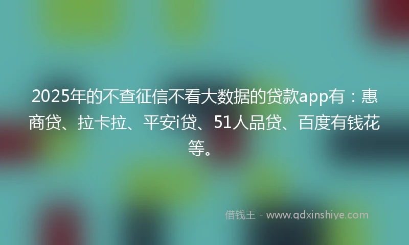 2025年的不查征信不看大数据的贷款app有：惠商贷、拉卡拉、平安i贷、51人品贷、百度有钱花等。