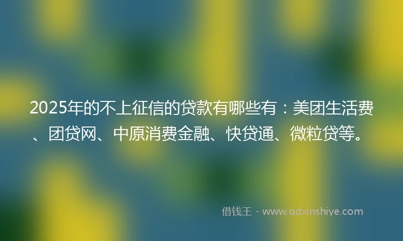 2025年的不上征信的贷款有哪些有：美团生活费、团贷网、中原消费金融、快贷通、微粒贷等。