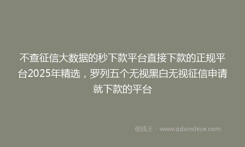 不查征信大数据的秒下款平台直接下款的正规平台2025年精选，罗列五个无视黑白无视征信申请就下款的平台