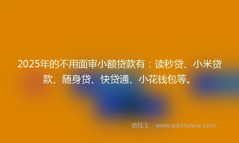 2025年的不用面审小额贷款有:读秒贷、小米贷款、随身贷、快贷通、小花钱包等。