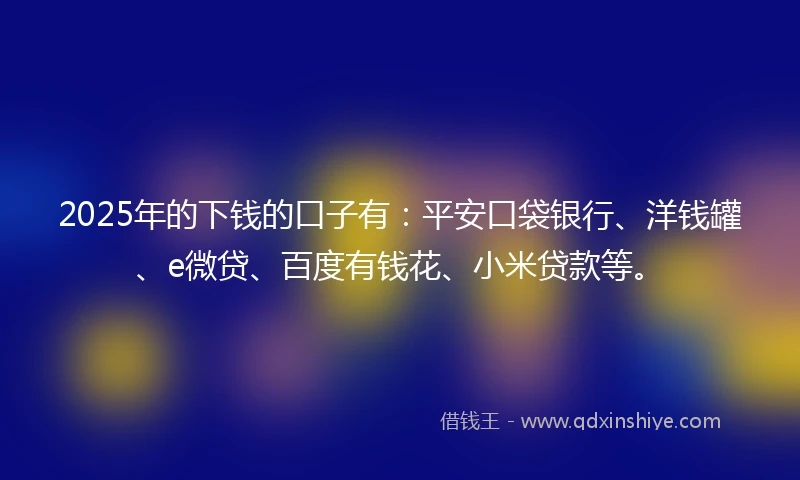 2025年的下钱的口子有：平安口袋银行、洋钱罐、e微贷、百度有钱花、小米贷款等。