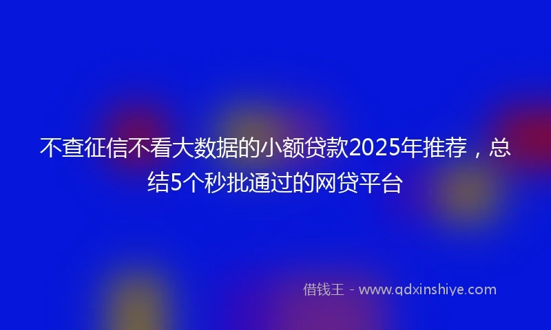 不查征信不看大数据的小额贷款2025年推荐，总结5个秒批通过的网贷平台