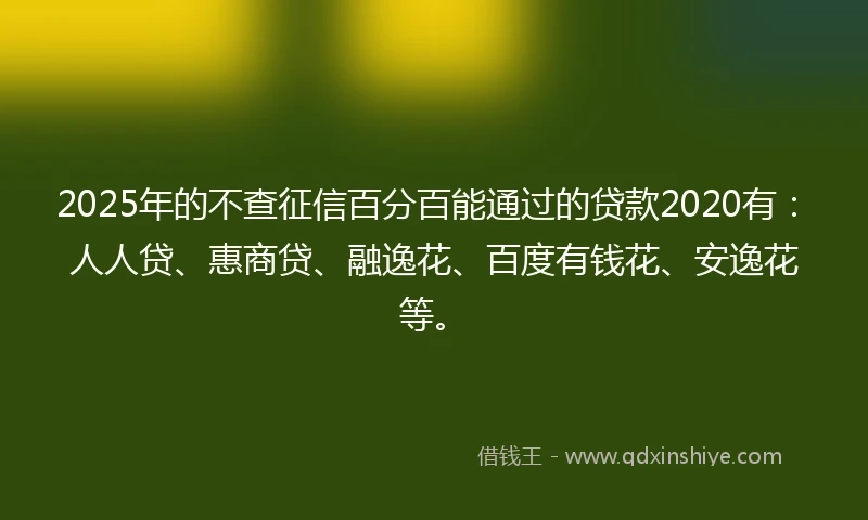 2025年的不查征信百分百能通过的贷款2020有：人人贷、惠商贷、融逸花、百度有钱花、安逸花等。