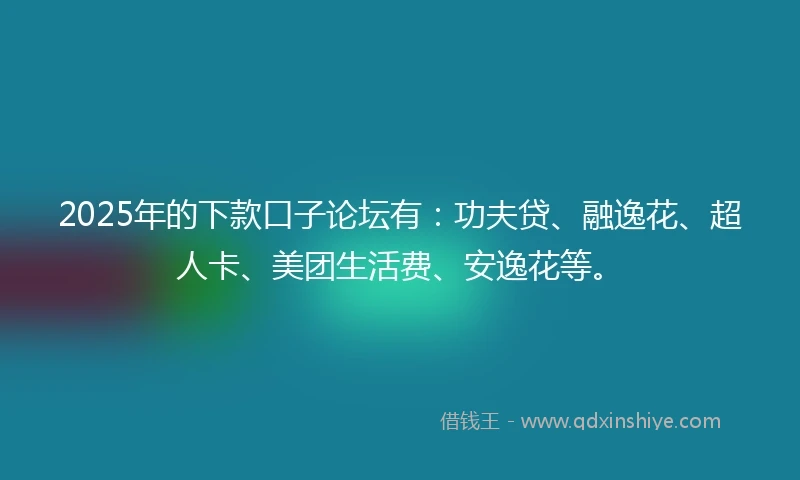 2025年的下款口子论坛有：功夫贷、融逸花、超人卡、美团生活费、安逸花等。
