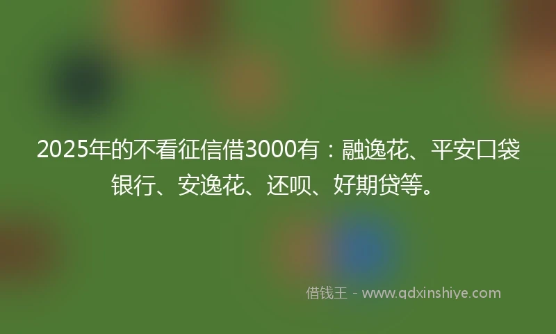 2025年的不看征信借3000有：融逸花、平安口袋银行、安逸花、还呗、好期贷等。