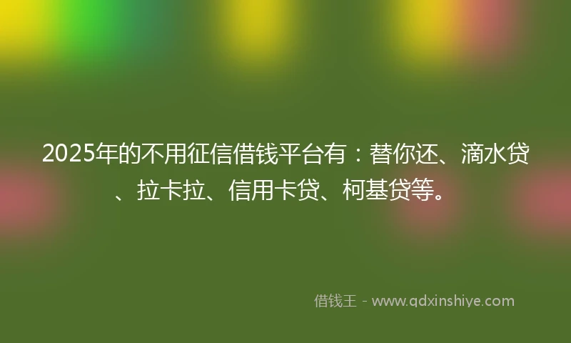 2025年的不用征信借钱平台有：替你还、滴水贷、拉卡拉、信用卡贷、柯基贷等。