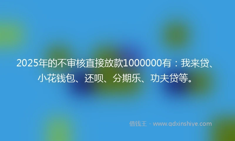 2025年的不审核直接放款1000000有：我来贷、小花钱包、还呗、分期乐、功夫贷等。