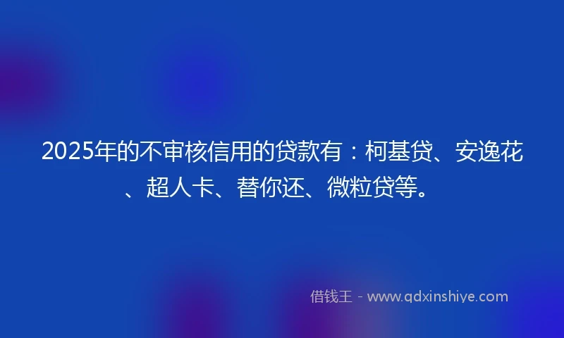 2025年的不审核信用的贷款有：柯基贷、安逸花、超人卡、替你还、微粒贷等。