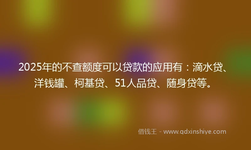 2025年的不查额度可以贷款的应用有：滴水贷、洋钱罐、柯基贷、51人品贷、随身贷等。