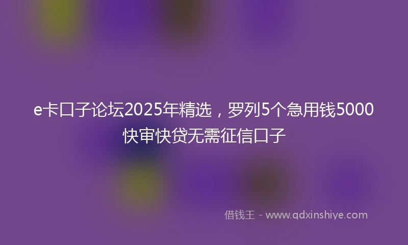 e卡口子论坛2025年精选，罗列5个急用钱5000快审快贷无需征信口子