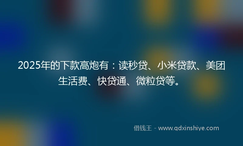 2025年的下款高炮有：读秒贷、小米贷款、美团生活费、快贷通、微粒贷等。